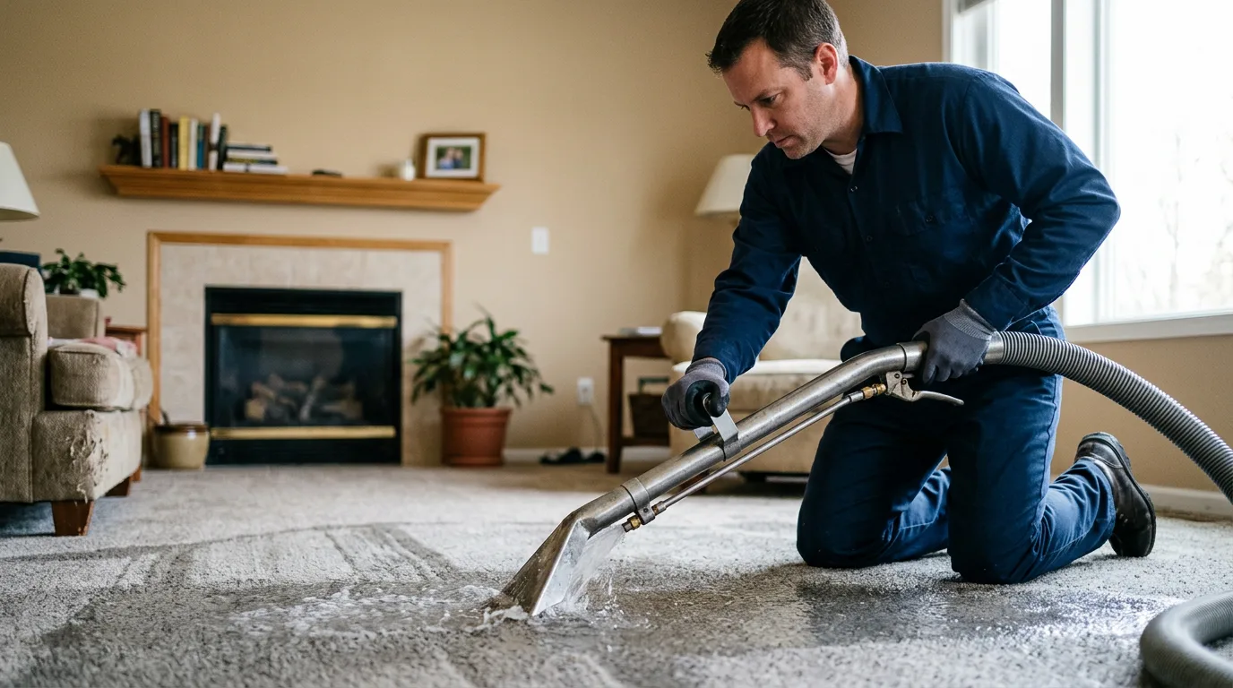 Water damage restoration technician working near Kingsbury, TX